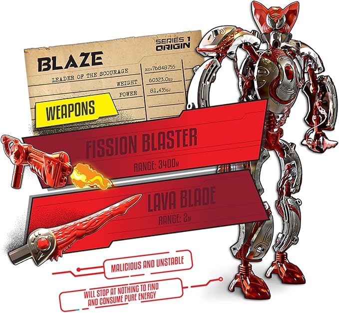 Giga Bots - Blaze | Energy Core Transforms Into 13 Inch Action Figure | Leader of The Scourage | Unique Toy Combat Attachments and Skills | Includes 33 Buildable Pieces
