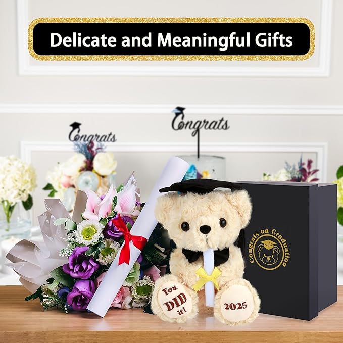 Class of 2025 Gifts Graduation Plush - Graduation Bear with Cap & Diploma, High School Graduation Gifts Cute Preschool Graduation Teddy Toy Gift for Girls Boys - 8 Inches Grad Bear (You Did It)