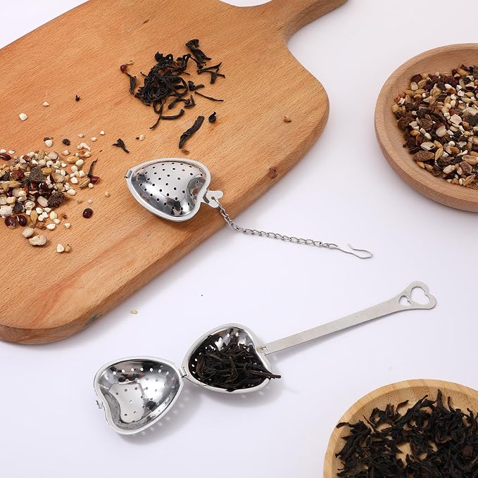 Mabor 2Pcs Loose Tea Infusers Spoon, Tea Strainers Steeper Diffuser Filter | Stainless Steel Heart Shaped Fine Mesh Strainer Spoon, Long Grip