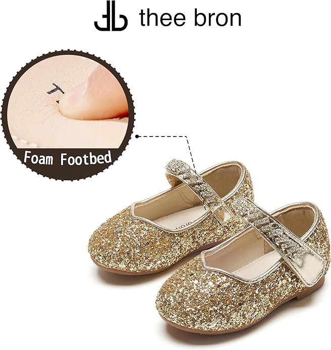 THEE BRON Mary Jane Ballet Flats - Girls' Dress Shoes with Hook & Loop Closure