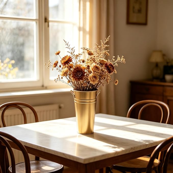Hosley Set of 2 Gold Bucket/Pot Vase with PVC Liner, 6.25" L x 5" W x 9" H Ideal Gift for Floral Arrangements Wedding Home Office Party DIY Indoor Outdoor Garden Patio