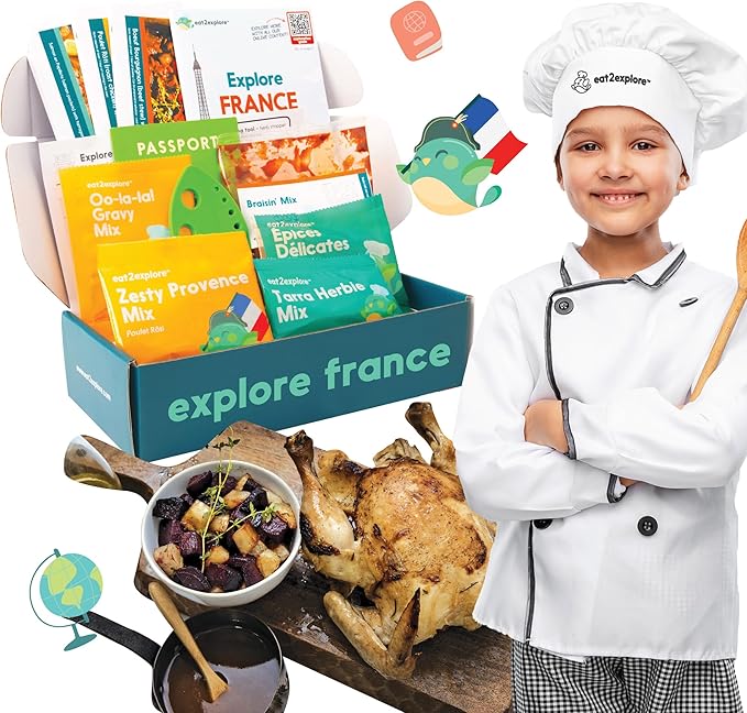 Cooking Kits for Kids - Interactive & Educational Set with 3 Recipe Cards, Key Ingredients & Cooking Tools - Ideal Idea for Kids who Love to Create Meals (France Edition)