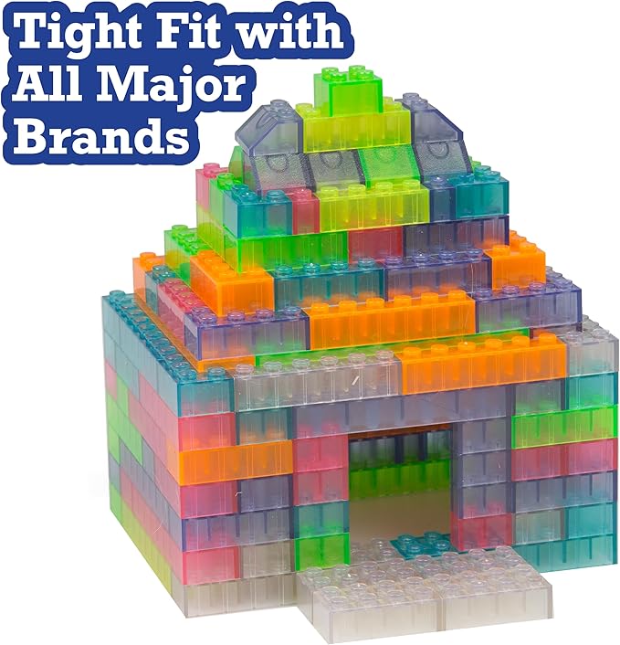 SCS Direct Building Block Bricks- Set of 1000 Pc Bulk- 7 Glow in The Dark Colors with 54 Roof Pieces - Compatible and Tight Fit with Major Brands- Great for Activity Table, School Projects