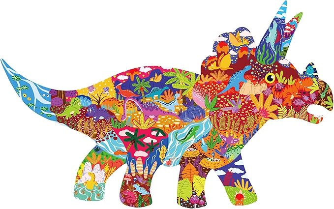 Jigsaw Puzzles for Kids Ages 4-8, 8-10, Colorful Animal Shaped Puzzle Floor Puzzles Children Learning Educational Toys Games Gifts for Boys and Girls (Triceratops-150 PCS)