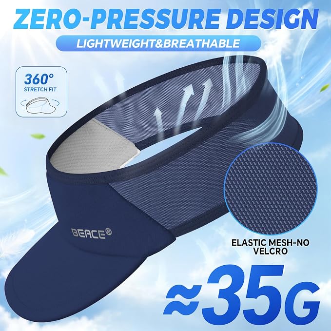 BEACE Sun Visor Hat Women Men-Sports Lightweight Wicking Stretchy Sunvisor Cap for Golf Tennis Running Pickleball Beach