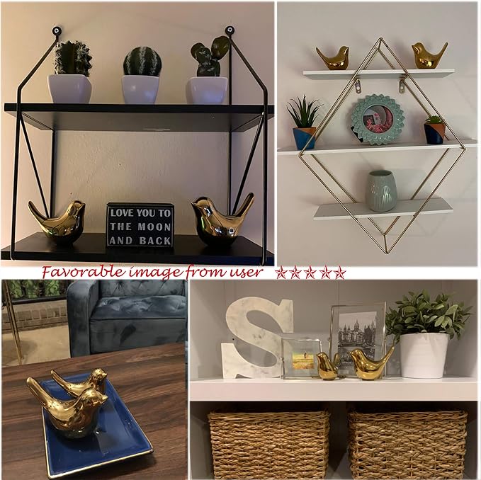 FANTESTICRYAN Small Birds Statues Home Decor, Modern Style, Gold, XL | Ceramic Animal Figurines, Decorative Ornaments, For Living Room, Bedroom, Office Desktop, Cabinets, Coffee Bar