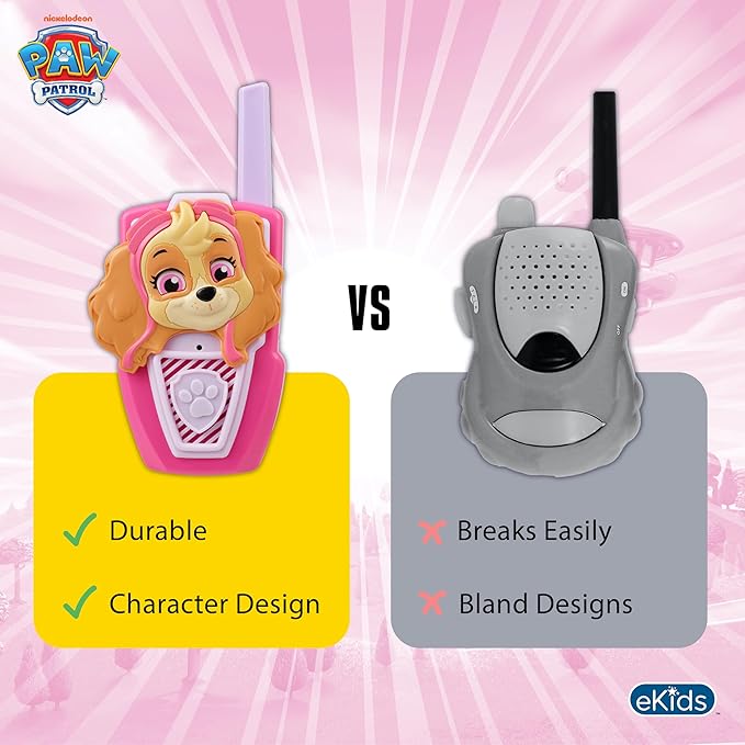 eKids Paw Patrol Skye Liberty Walkie Talkies for Kids, Static Free and Extended Range, Indoor and Outdoor Toys (Skye Liberty)
