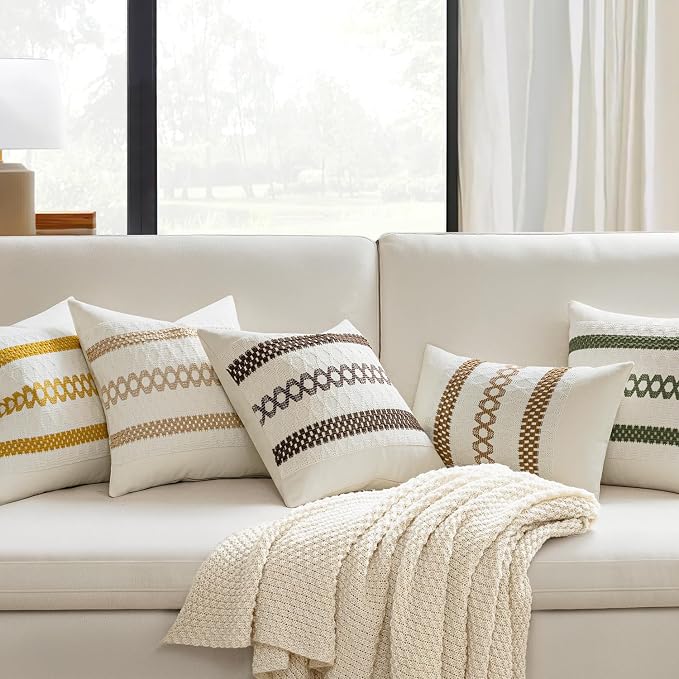 MIULEE Set of 2 Coco Brown Boho Decorative Pillow Covers 20x20 Inch | Farmhouse Couch Throw Pillows, Modern Spring Cotton Cushion Covers, Macrame Woven Home Decor for Bed Sofa Chair