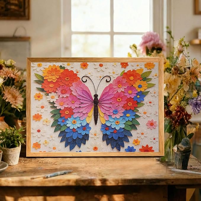 Butterfly Puzzles for Adults 1000 Pieces, Funny Puzzle, Colorful Flower Animal Jigsaw Puzzles, Organizor Box, Thick & Sturdy, Home Decor, Challenging Family Puzzle, Gifts Puzzle Lovers(27.5x19.6 in)