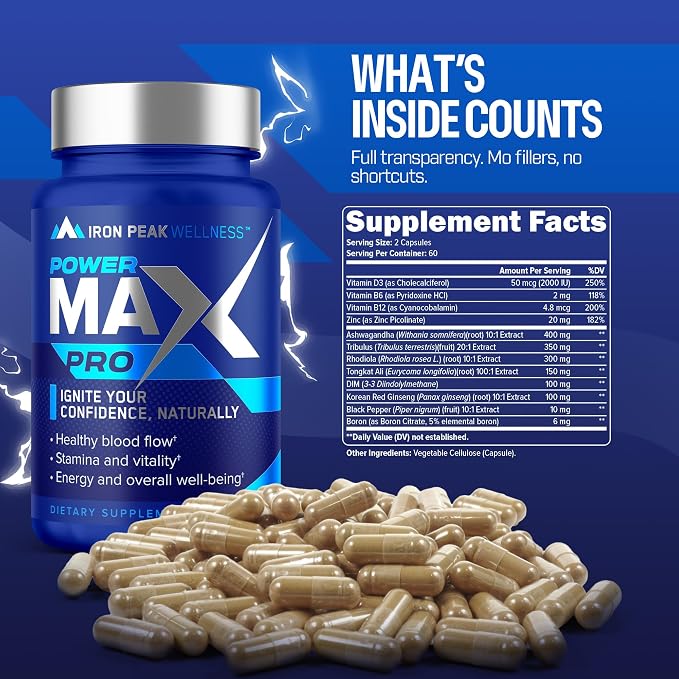 Testosterone Booster Pills for Men - Male Enhancing Supplement - Fast Acting Blood Flow, Muscle Growth, Strength, Energy, Libido, Endurance, Workout - Natural Performance Test Boost - 60 Day Serving
