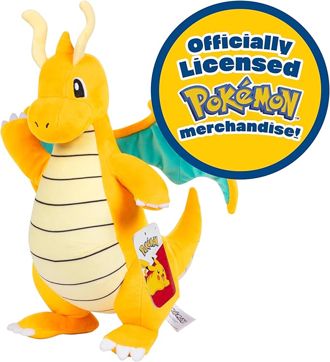 Pokémon 12" Dragonite Plush - Officially Licensed - Generation 1 Dratini & Dragonair Evolution - Authentic Soft Stuffed Animal Toy Figure - Christmas Stocking Stuffer Gift for Kids, Boys, Girls - 2+