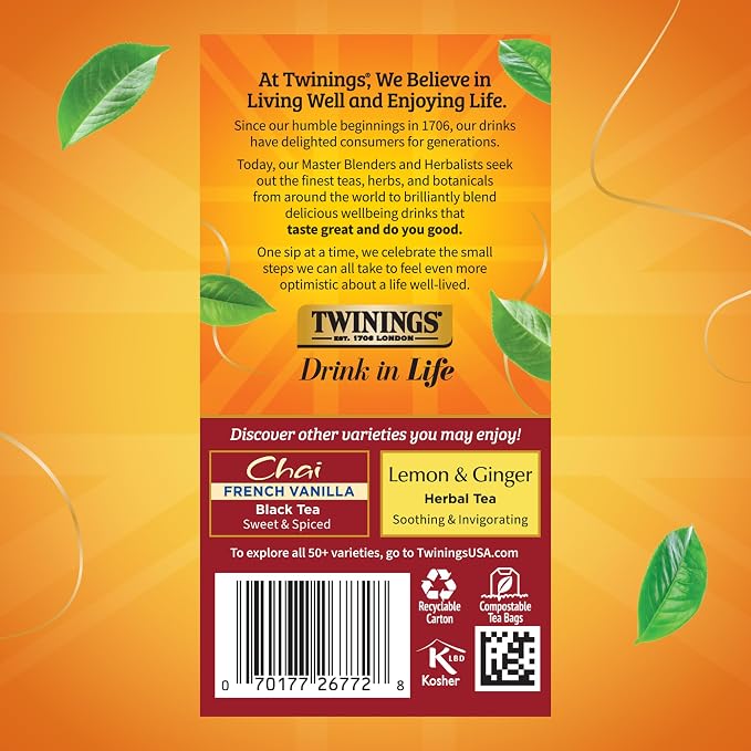 Twinings Ultra Spice Chai Individually Wrapped Bags, 20 Count (Pack of 6), Sweet, Savoury Spices, Caffeinated, Enjoy Hot or Iced, 120 Teabags