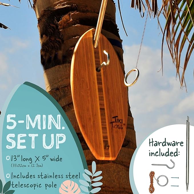 Tiki Toss Ring Toss Game for Adults - Hook and Ring Games with String and Hooks for Indoor/Outdoor Use, Man Cave Decor & Stuff, Gifts for Men/College - Standard or Deluxe 12.3" / Tiny 5"
