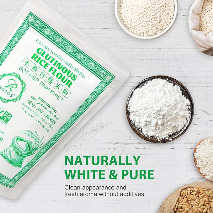 Soeos Glutinous Rice Flour 32 Ounce (Basic), Rice Flour for Baking or Cooking, All Natural White Rice Flour, Vegan, Gluten-Free