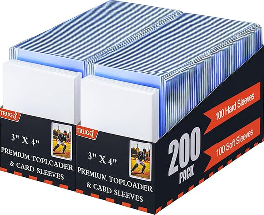 400 Card Sleeves Toploads for Cards,3" x 4" Baseball Card Protectors,Premium Standard Size Trading Hard Plastic Card Holder for Sports Football Cards(200 Hard Protectors +200 Soft Sleeves)