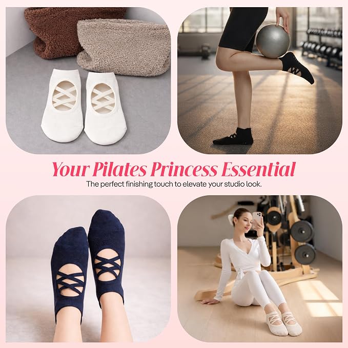 COOLMATE Pilates Socks with Grips for Women, Yoga Socks, Crew Non Slip Women for Barre, Pilates Gifts for Women