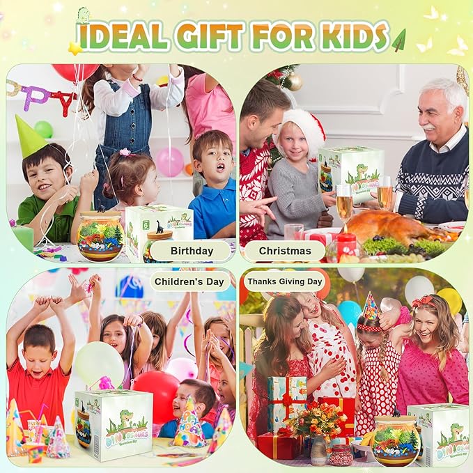 Dinosaur Gifts for Boys -Dinosaur Terrarium Kit for Kids 4-8, Night Light Craft Kit, DIY Dinosaur Gifts for Kids Arts and Crafts DIY Nightlight Project Novelty for Boys Age 6-12