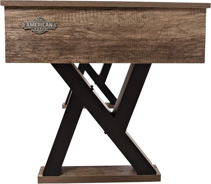 American Legend Kirkwood 9’ Shuffleboard Table with LED Rails, Bowling Game Set, Rustic Wood Finish & Accessories Included