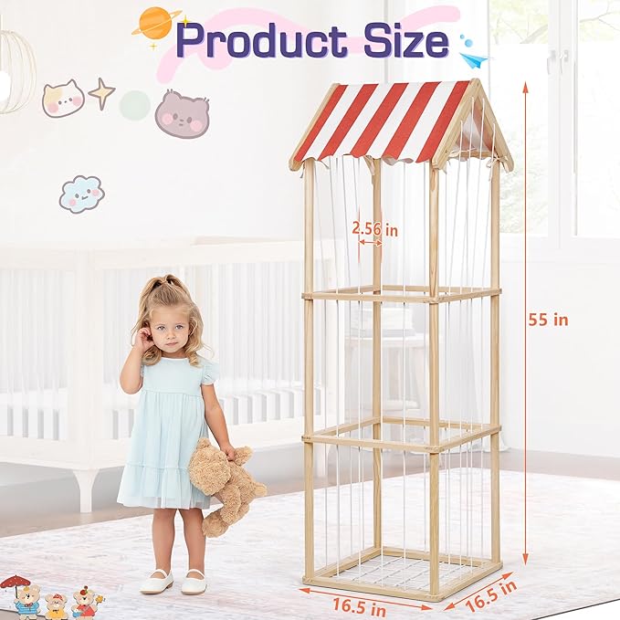 Stuffed Animal Storage, Space Saving Vertical Stuffed Animal Holder Wood, Easy Assembly Cottage-Style Plush Toys Organizer for Kids Bedroom & Playroom (Wood)