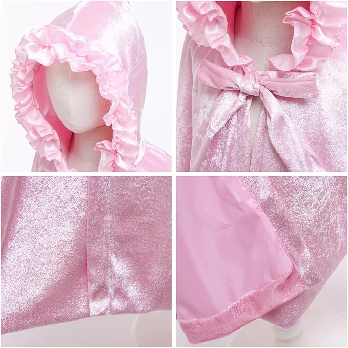 Newland Princess Costume for Girls - Princess Cape Long Hooded Velvet Cloak Princess Accessories Size M: 4-8Y/L: 8-12Y