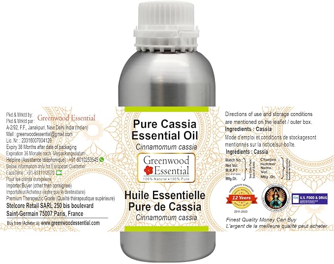 Greenwood Essential Pure Cassia Essential Oil (Cinnamomum Cassia) Steam Distilled 1250ml (42.2 oz)