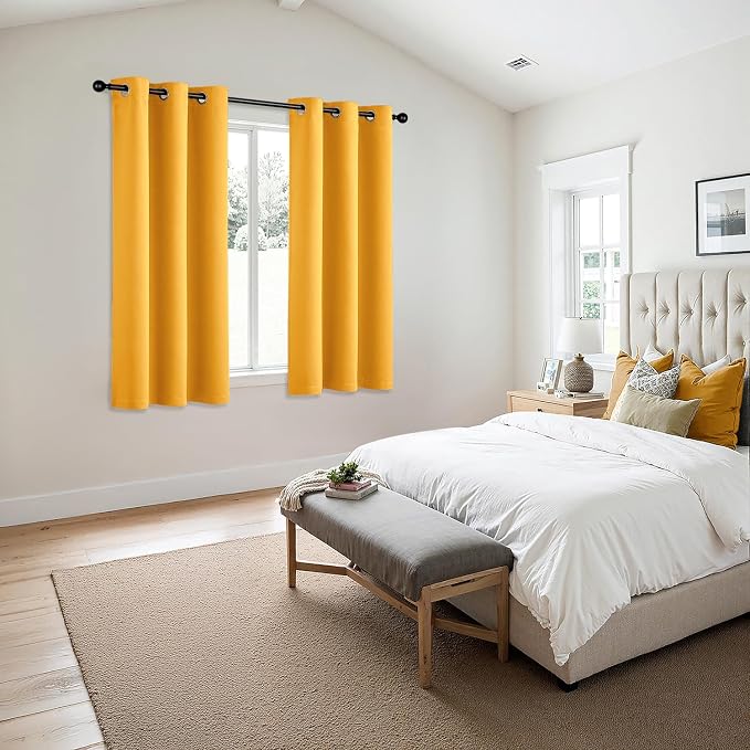 MIULEE Blackout Curtains for Bedroom 2 Panels 40 x 54 Inch Long Yellow | Thermal Insulated, Living Room Darkening Grommet Drapes, Noise Reducing, Light Blocking Window Treatments