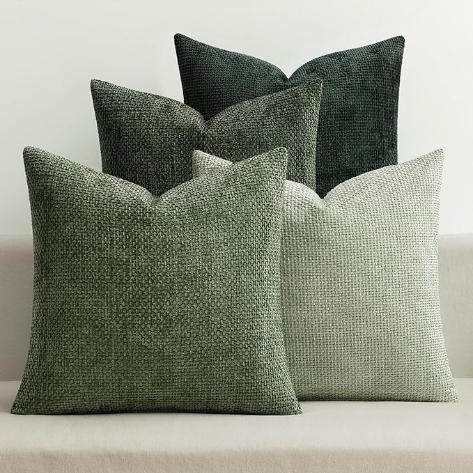 MIULEE Soft Decorative Chenille Pillow Covers Forest Green 20x20 Pack of 4 | Nordic Home Decor, Woodland Forest Bath Set, Couch Throw Pillows, Farmhouse Boho Cushion Covers for Sofa Bed Living Room