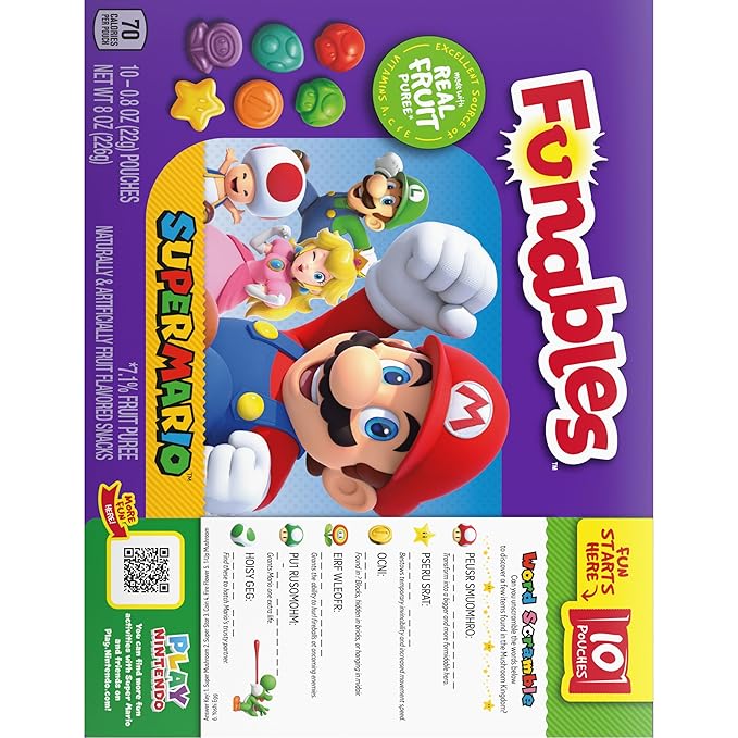 Funables Fruit Snacks, Super Mario Shaped Fruit Flavored Snacks, 0.8 ounce Pouches (Pack of 30)