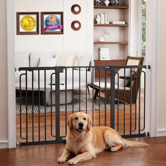 Cumbor 30.4-56.8" Extra Wide Baby Gate for Stairs, Dual Lock & Self-Closing Dog Gate Indoor, Easy Install Pet Gate for Doorways & Wide Openings, Easy Walk Thru Safety Proofing for Babies & Pets, Black