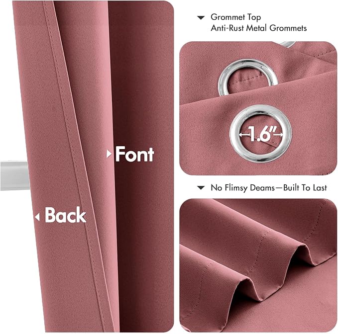 MIULEE Blackout Curtains for Bedroom 2 Panels 40 x 84 Inch Long Dusty Rose | Thermal Insulated, Living Room Darkening Grommet Drapes, Noise Reducing, Light Blocking Window Treatments