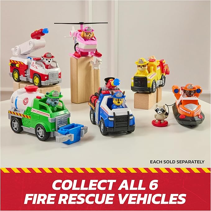 Paw Patrol Fire Rescue: Rubble Rescue Fire Dump Truck with Action Figure, Projectiles, and Toy Truck, Kids Toys for Boys & Girls Ages 3 and Up
