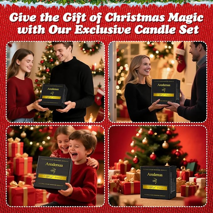 Christmas Candles Set | 4 Pack Holiday Scented Candle - 28oz Soy Candles for Home Scented - Seasonal Candle Gifts for Women and Men - Xmas Scents of Fir/Spices/Cookies/Fireplace