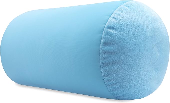 Microbead Bolster Neck Roll Pillow, Gently Body, Head, Neck & Shoulders No Pain Rest, Relax Sleep - Silky Feel Prevent Wrinkles & Hair Breakage - Lightweight Cylinder Tube, 14" x 8", Sweet Baby Blue