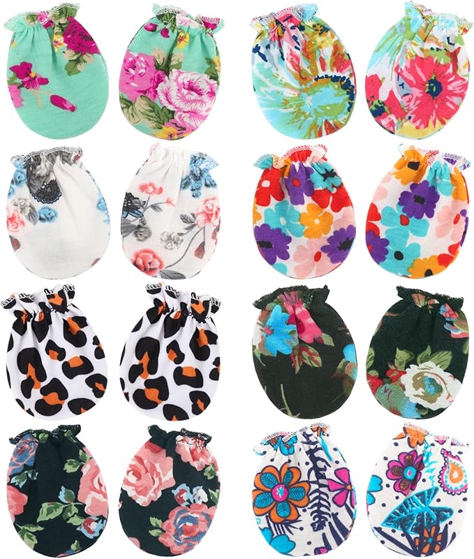 BQUBO Newborn Infant Toddler Mittens No Scratch Cotton Elastic Wrist Gloves Hypoallergenic for 0-6 Months Baby Boys Girls