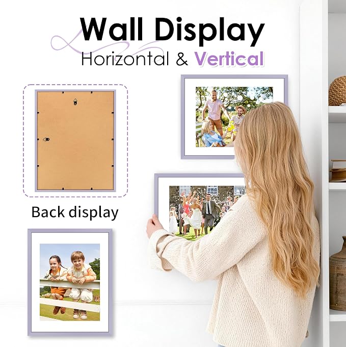 FIXSMITH 11x14 Picture Frame 2 Pack, Purple Photo Frame with HD Plexiglass, Display Pictures 8x10 with Mat or 11x14 Without Mat, Black Picture Frames Collage Wall Decor, Gallary Wall Frame