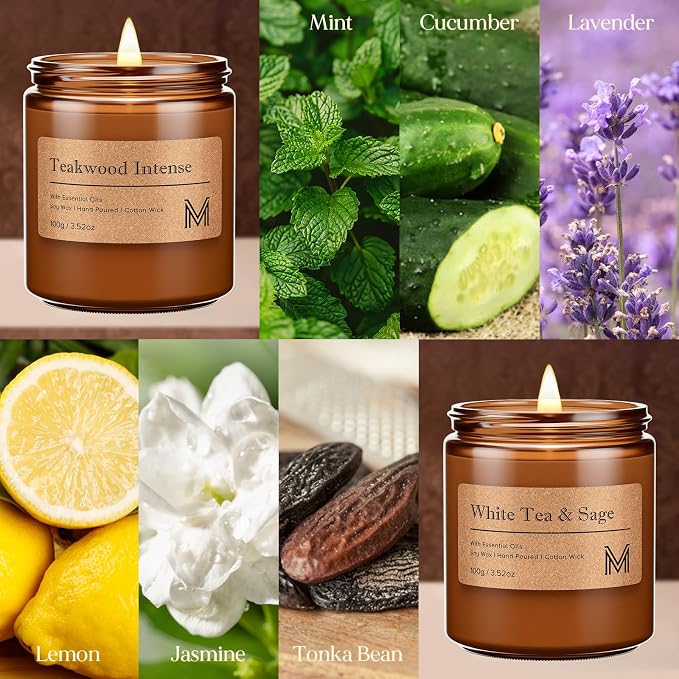 M&SENSE 4 Pack Candle Gift Set, Aromatherapy Candle Gift for for Men and Women, Soy Wax Candles Home Scented, Long Lasting Amber Jar Candles for Birthday Housewarming