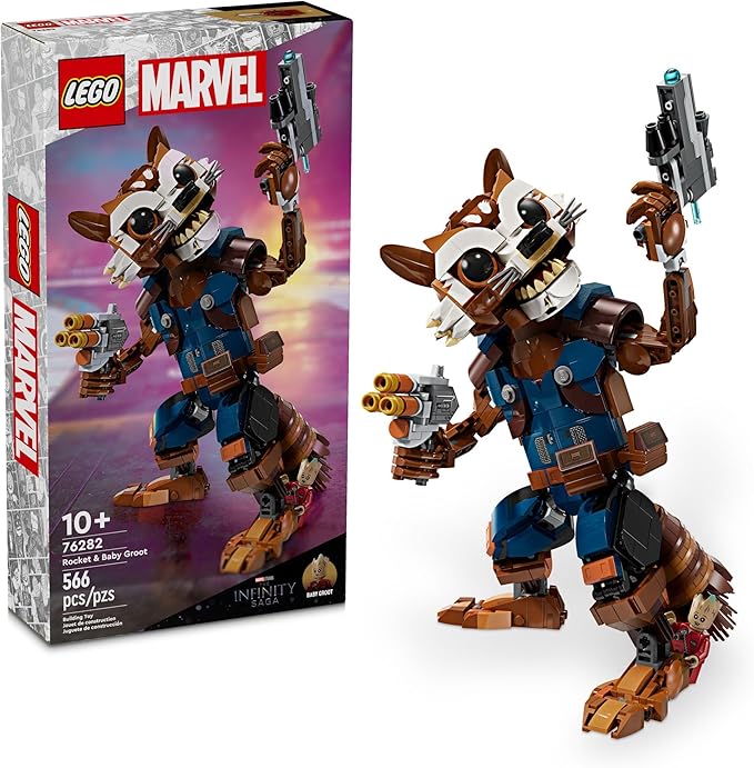 LEGO Marvel Rocket & Baby Groot Minifigure, Guardians of The Galaxy Inspired Marvel Toy for Kids, Buildable Action Figure for Play and Display, Gift for Boys and Girls Ages 10 and Up, 76282