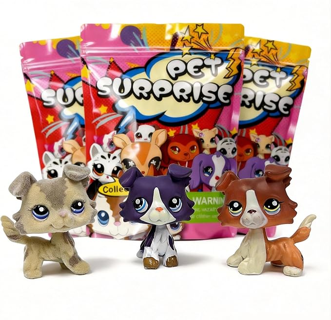 3pcs/Set Custom Flocked Pet Shop Toys Short Hair Cat Kitten Collie Great Dane Cocker Spaniel Dachshund Puppy Dog OOAK Compatible with LPS (#2210 and 1676 and 1542)
