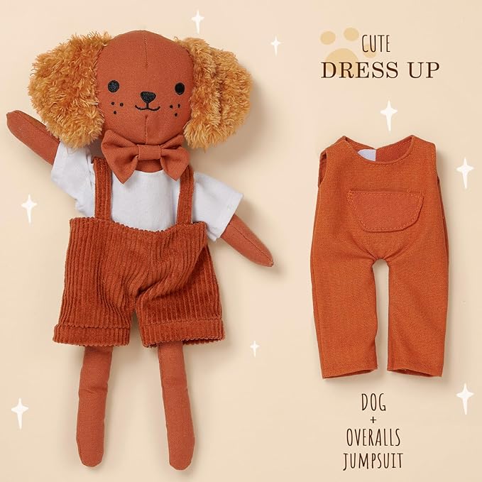 Golray Portable Dress Up Plush Doll Set with Storage Case, Cat & Dog Stuffed Animal Toys, Doll Clothes with Wooden Hangers & Suitcase Wardrobe Travel-Ready Toy Organizer, Gifts for Girls Ages 3+