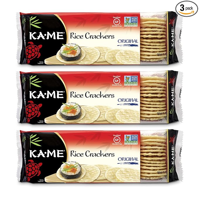 KA-ME Original Rice Crackers - Gluten-Free Jasmine Rice Snack - Crispy Asian Crackers - Non-GMO - 3.5 Oz - 3 Pack
