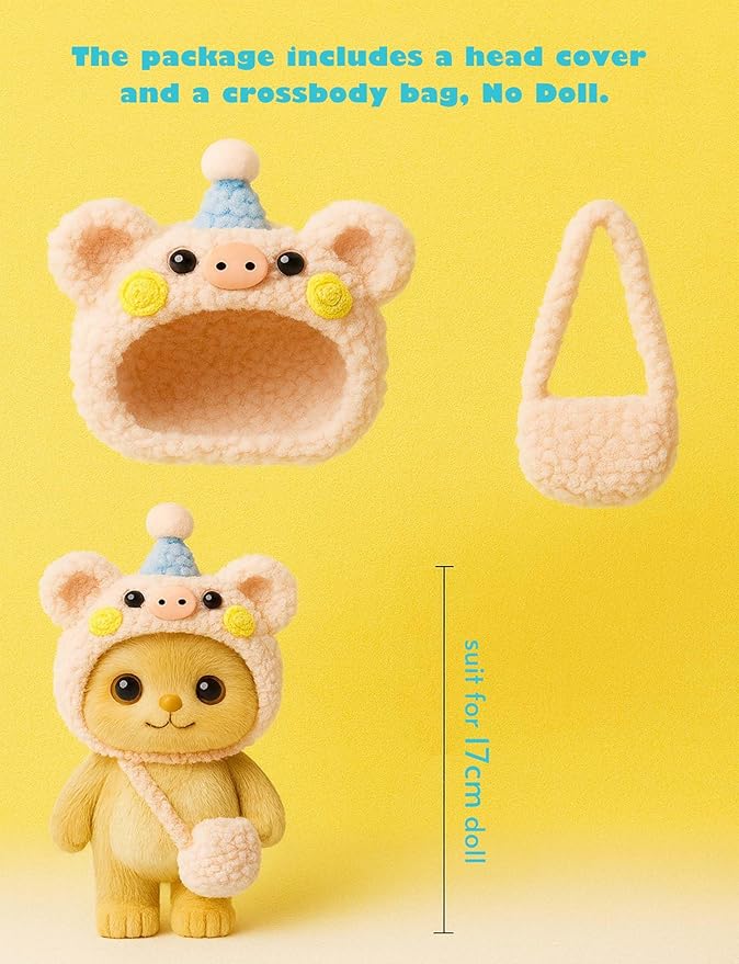 17cm Doll Clothes Outfit (No Doll), Stylish Cute Plush Doll Clothes with Designer Accessories, Doll Outfit for Girl, Pink Pig Style