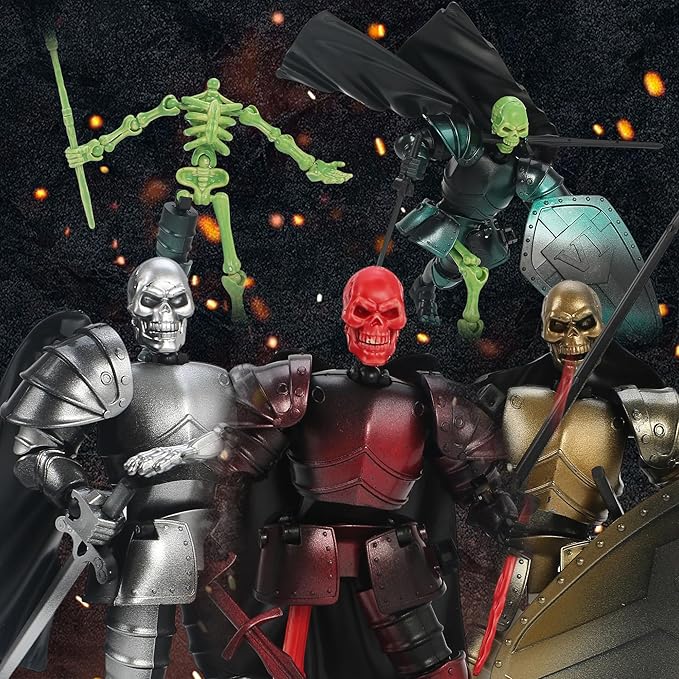 Mystic Red Skeleton Knight Action Figure Toy, Multi-Jointed Movable Dummy Medieval T13 Articulated Robot Figure, Fantasy Warrior Undead Skeleton Death Knights Display Model (Assembly Required)