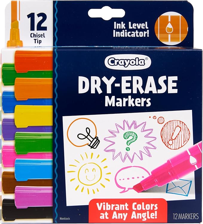 Crayola Take Note Dry Erase Markers for School (12ct) Teacher Supplies, Chisel Tip Whiteboard Markers, Essential Classroom Must Haves, Low Odor (Pack of 2)