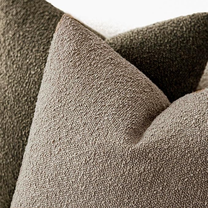 Foindtower Pack of 2 Textured Boucle Throw Pillow Covers Neutral Accent Solid Decorative Pillow Cases Cozy Woven Couch Cushion Case for Sofa Bedroom Living Room Home Decor 20x20 Inch Light Khaki Tan