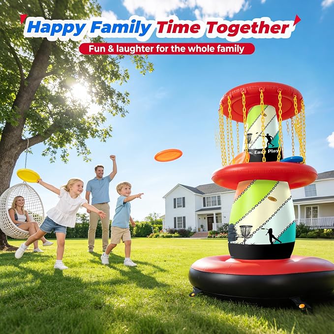 EKEPE Inflatable Disc Golf Basket - Inflatable Throwing Game for Kids and Adults, Portable Disc Golf Target Set with 6pcs Disc Golf Disc and Carry Bag for Backyard, Indoor or Outdoor