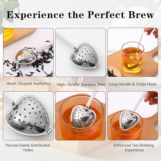 Mabor 2Pcs Loose Tea Infusers Spoon, Tea Strainers Steeper Diffuser Filter | Stainless Steel Heart Shaped Fine Mesh Strainer Spoon, Long Grip
