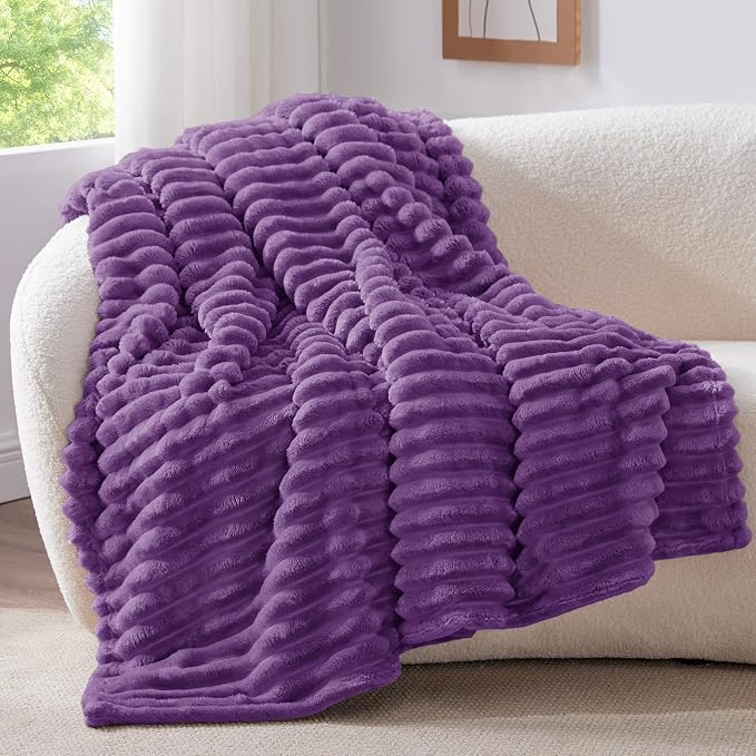 BEDELITE Striped Fleece Throw Blanket, Purple, 50"x60" | 300GSM Microfiber Fleece, Soft Cozy, Lightweight Warm, Double-Sided Plush, Machine Washable, Gift, Room Decor, for Couch Sofa