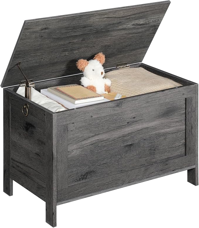 HOOBRO Toy Box, Retro Wooden Look Storage Chest with Safety Hinge, Entryway Storage Bench Supports 220 lb, 29.9 x 15.7 x 18.9 Inches Toy Chest Organizer, Easy Assembly, Charcoal Black BC75CW01G1