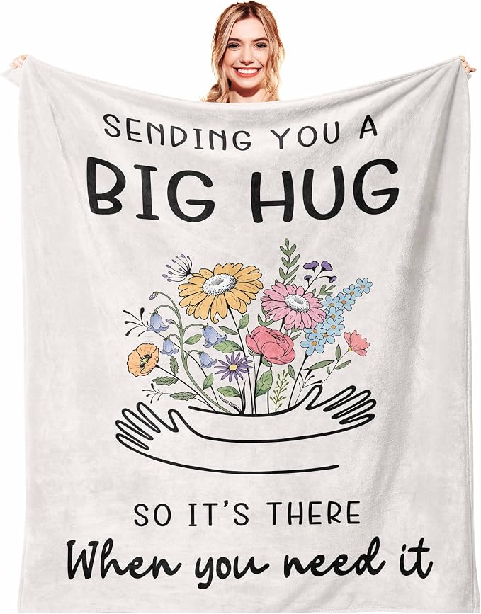 Get Well Gifts for Women/Men White Blanket 50"x60" | Inspirational/Thinking of You/Cancer Care/Feel Better/Surgery Recovery Gift for Women, Soft Hug/Get Well/Healing Blanket