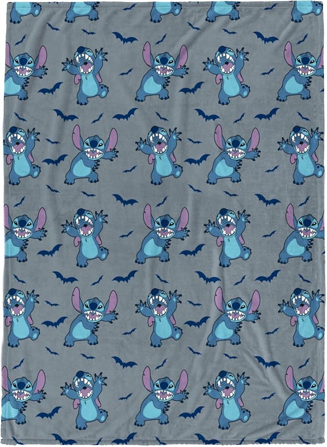Jay Franco Kids Halloween Plush Throw Blanket – 50x70 Inch Ultra Soft & Comfy Fleece Throw for Couch, Sofa, Bed – Cozy Home Décor for Living Room & Bedroom, Grey - Lilo & Stitch,